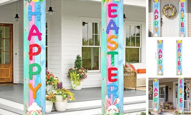 Easter Decorations Easter Decor Happy Easter Porch Sign Banner Easter Eggs