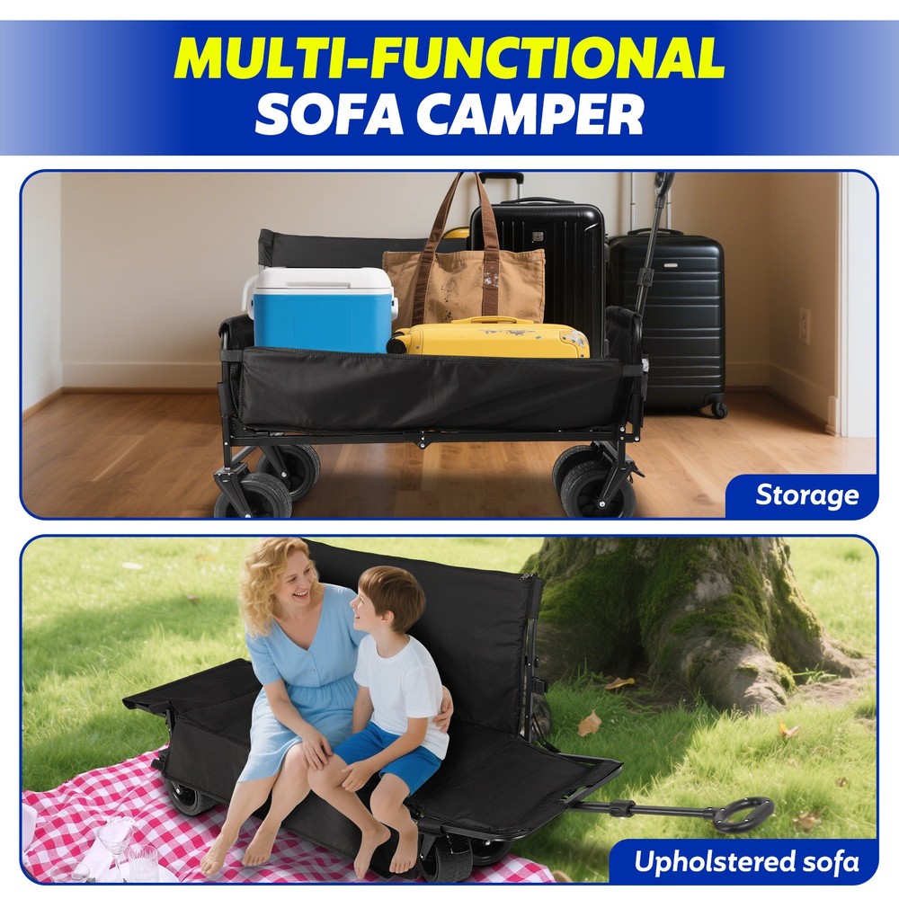 440LBS Collapsible Folding Wagon, Multi-functional Sofa Seat Reclining Camping