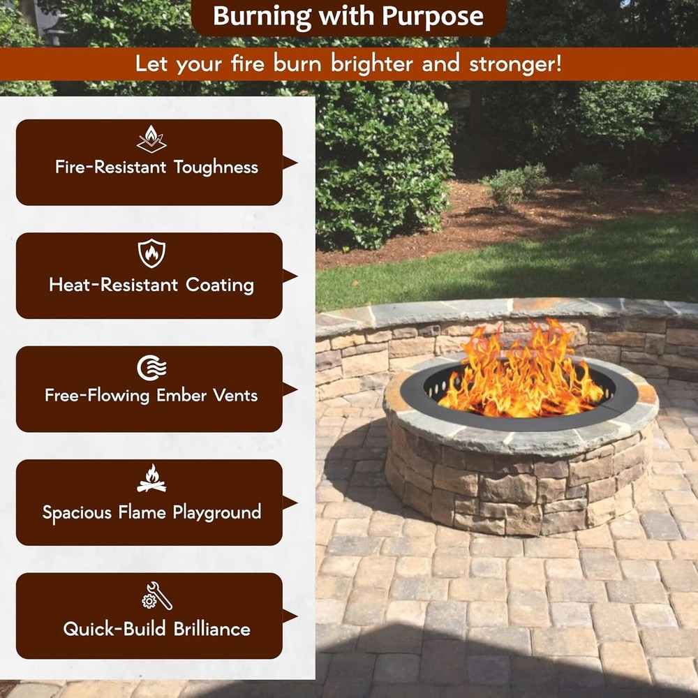 FEBTECH Smokeless Firepit Ring 36" OD & 30" ID for Outdoor Fire pits