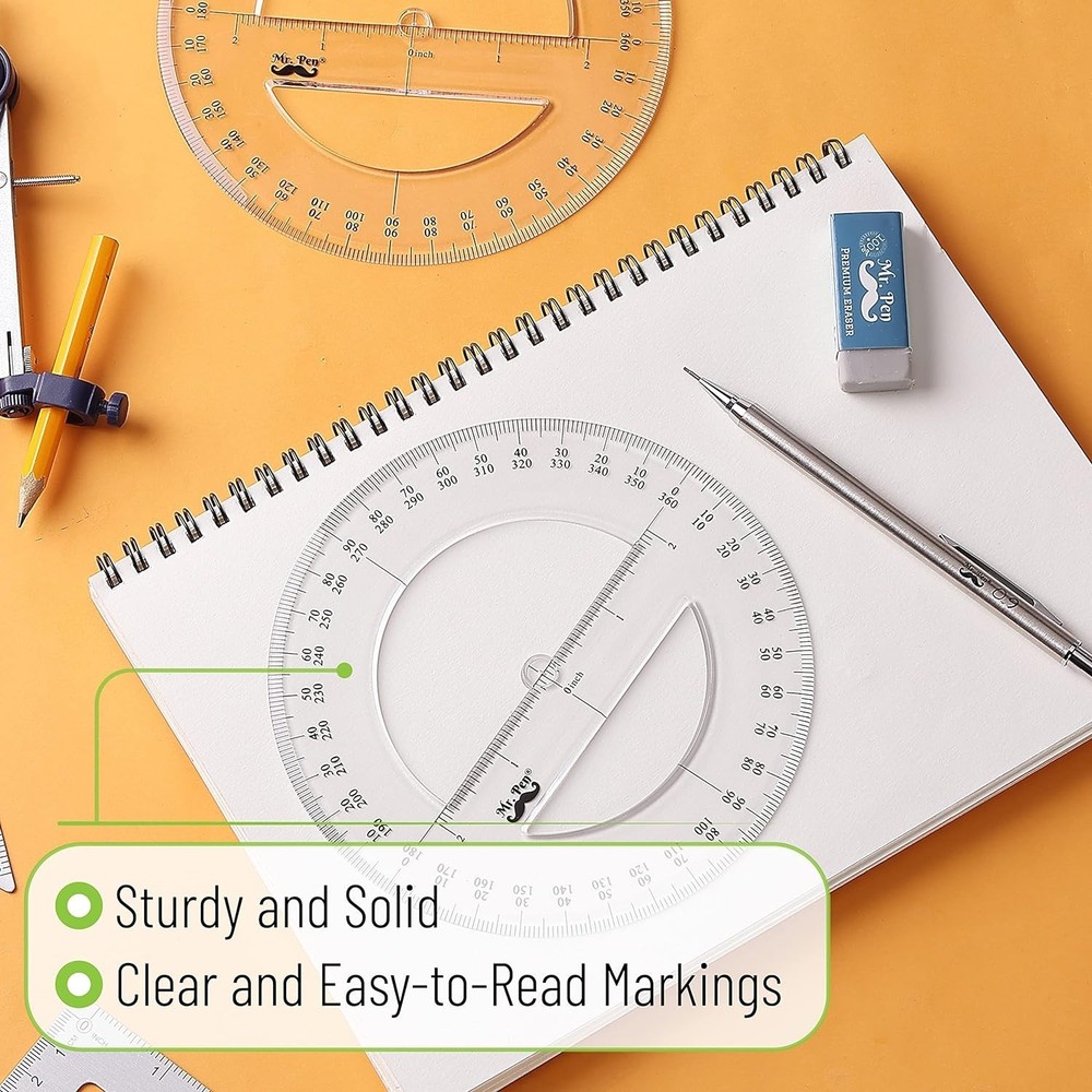 Math Geometry Protractor Set - Two Transparent 360-Degree Tools for Adventures