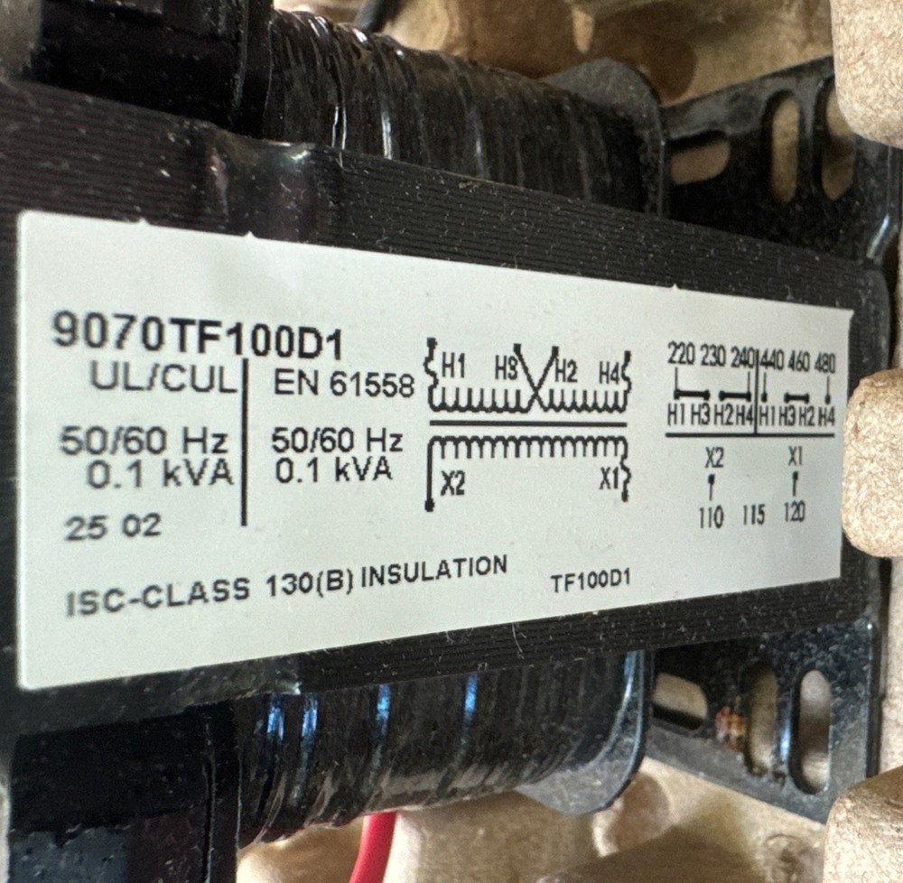 Square D 9070TF75D1 Class 9070 industrial control transformer, Type TF