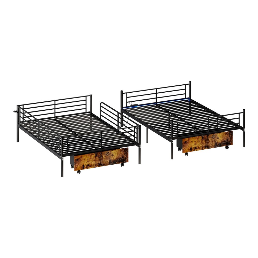 Bunk Bed with USB Charging Station, Able to Split, Metal Bunk Bed, Storage Space