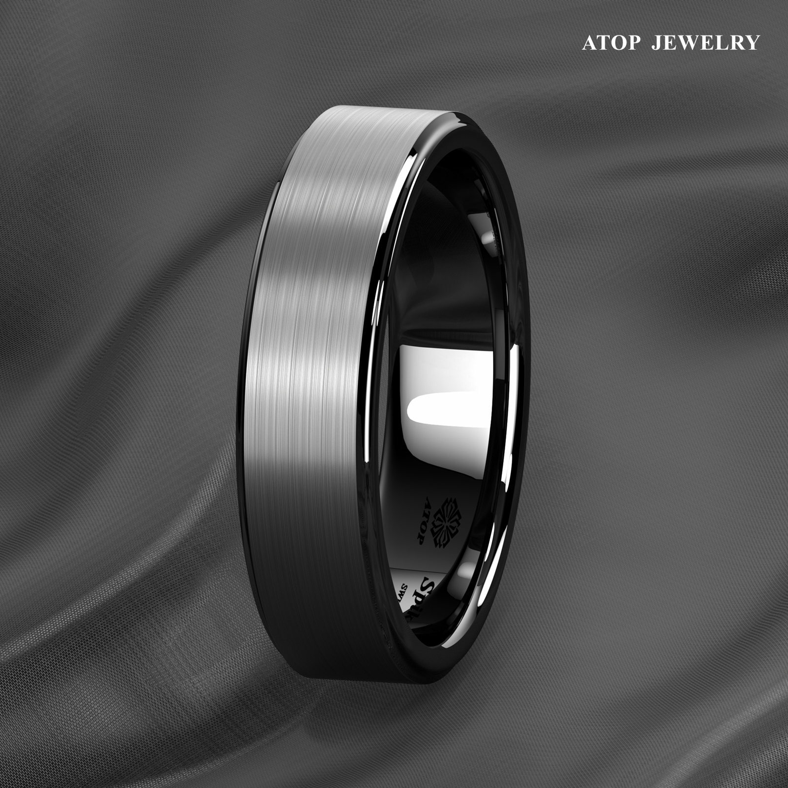 8/6mm Black Brushed Titanium Color Tungsten ring Wedding Band ATOP Men's Jewelry