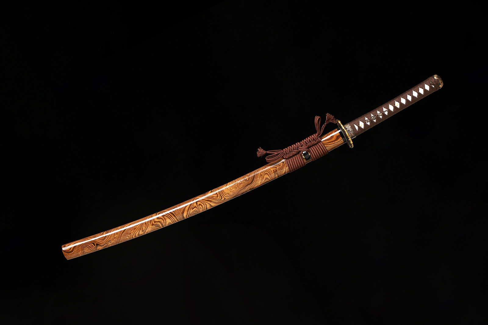 Katana Japanese Samurai Sword T10 Steel Clay Tempered Full Tang Sharp Brown Saya