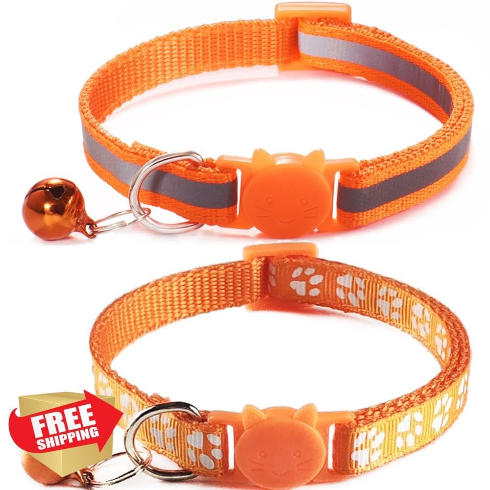 Jigichu 2 Pack Reflective Cat Collars Breakaway Bells Orange Adjustable
