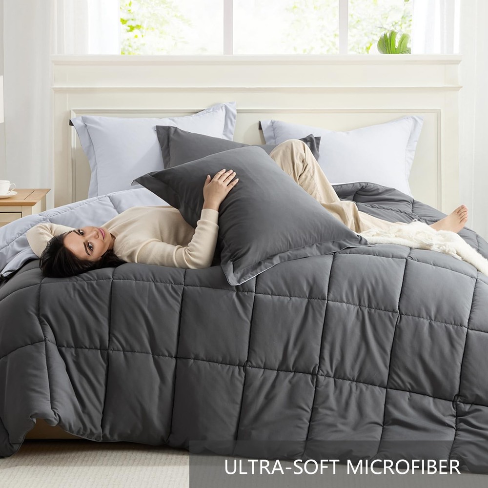 King Size Comforter Set Grey, Comforters King Size Bed Sets, Lightweight Soft Do
