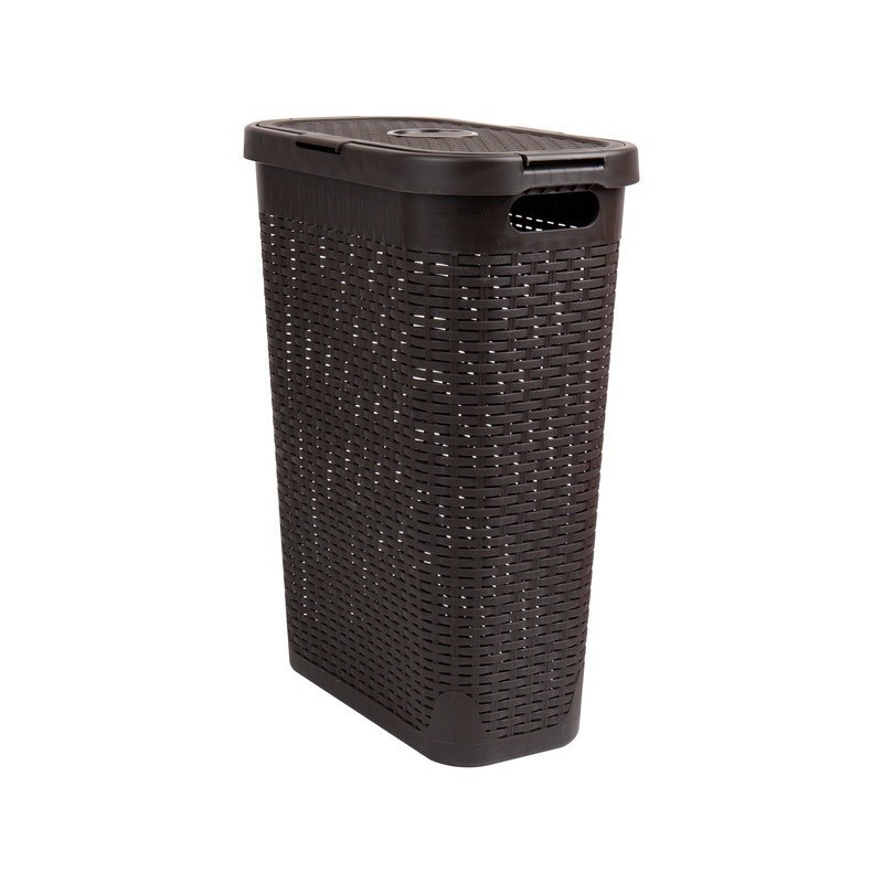 Slim Laundry Hamper W/ Lid Portable Plastic Clothes Basket Storage Solution New