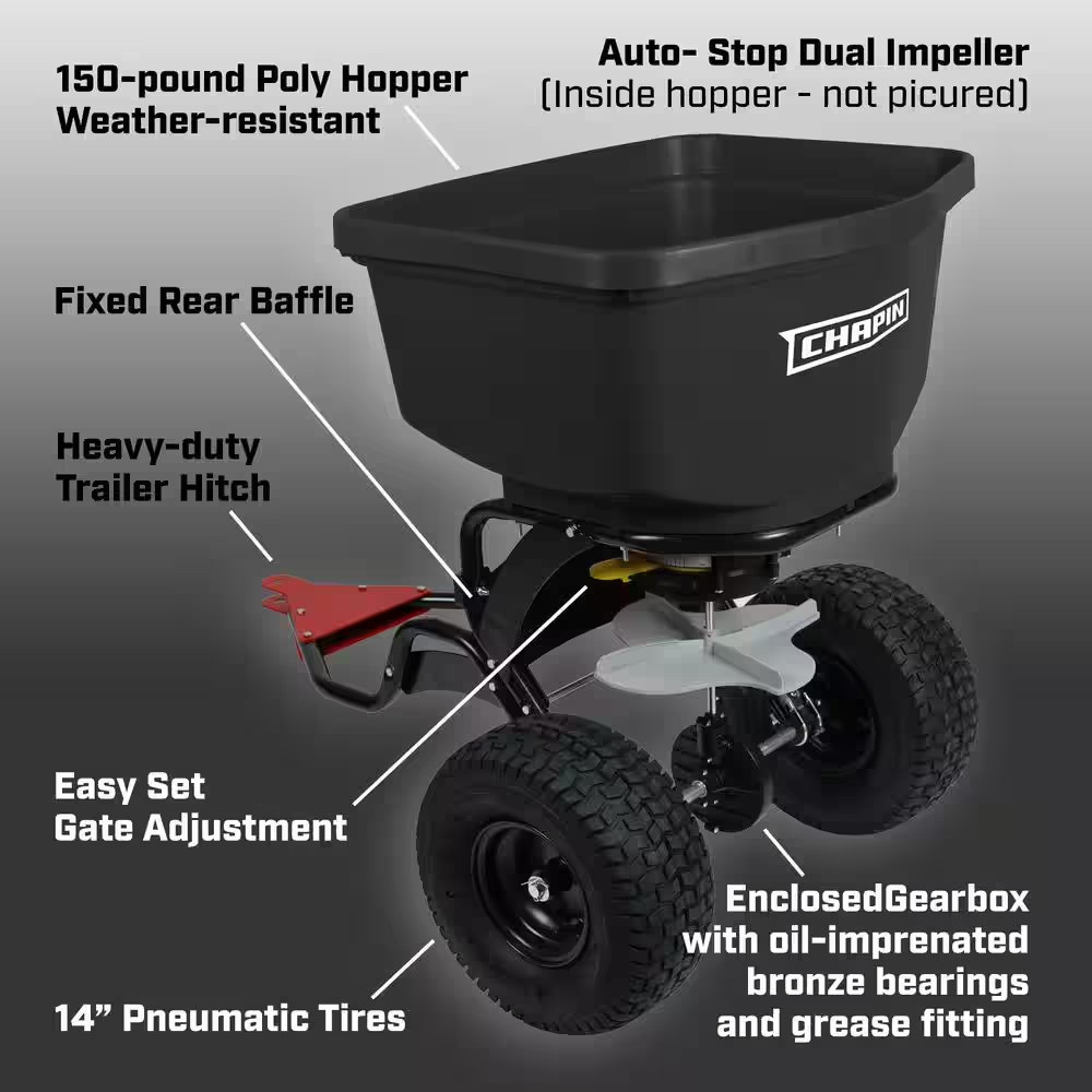 150 Lbs. Black Hopper Auto-Stop Tow behind Spreader