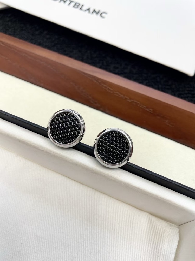 MONTBLANC Cufflinks stainless steel With Black Hexagonal Copper Pattern
