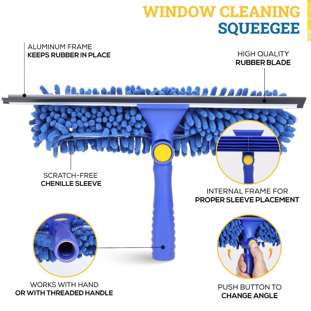 14" Window Combo Squeegee: Microfiber Scrubber Sleeve & Blade