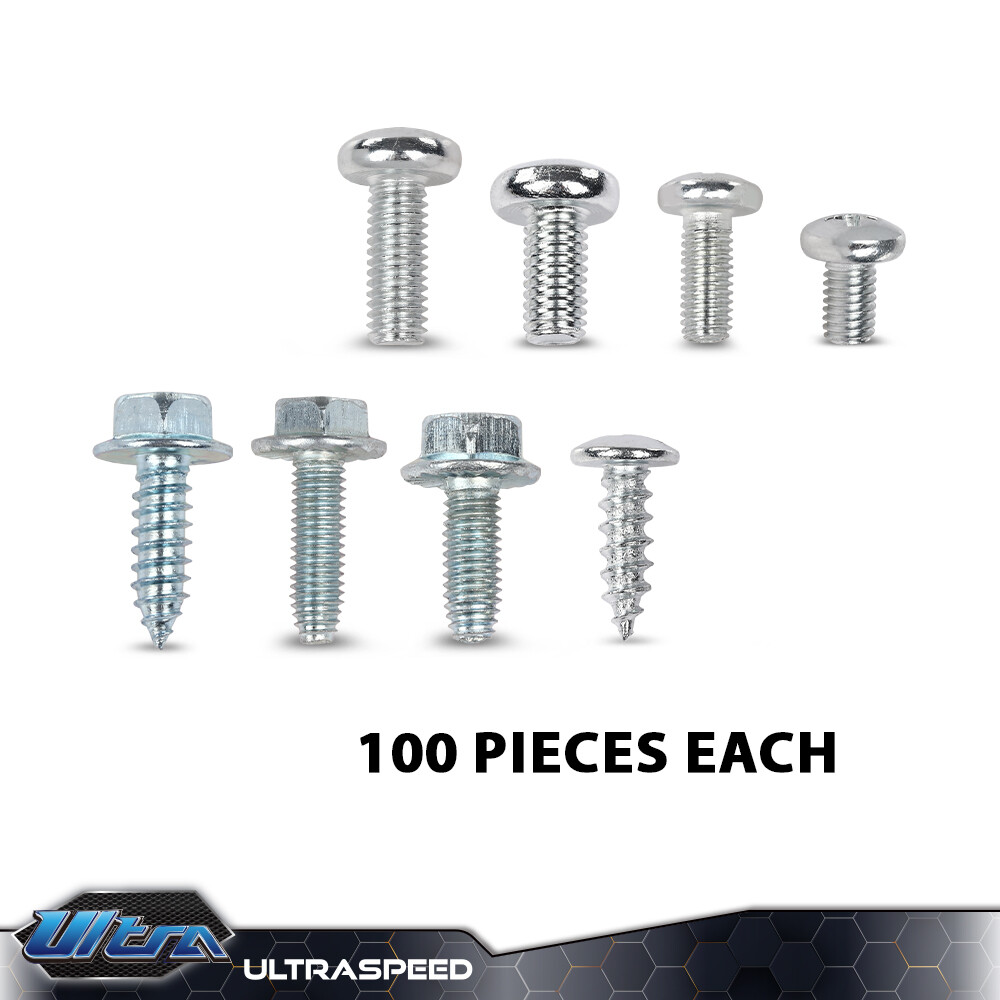 800 PCS License Plate Screws Fit For Auto Dealers (100 Each / 8 Different)
