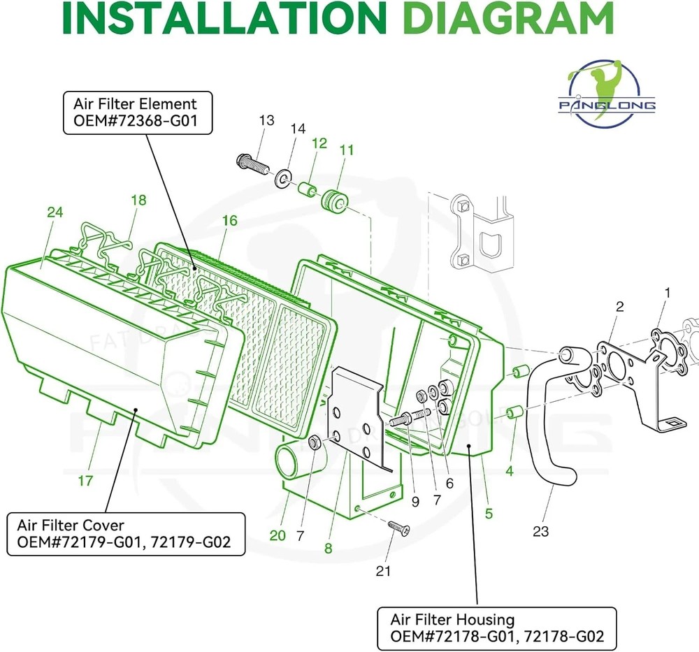 EZGO Air Box Filter Assembly, Include Air Filter Element, Filter Cover and Housi