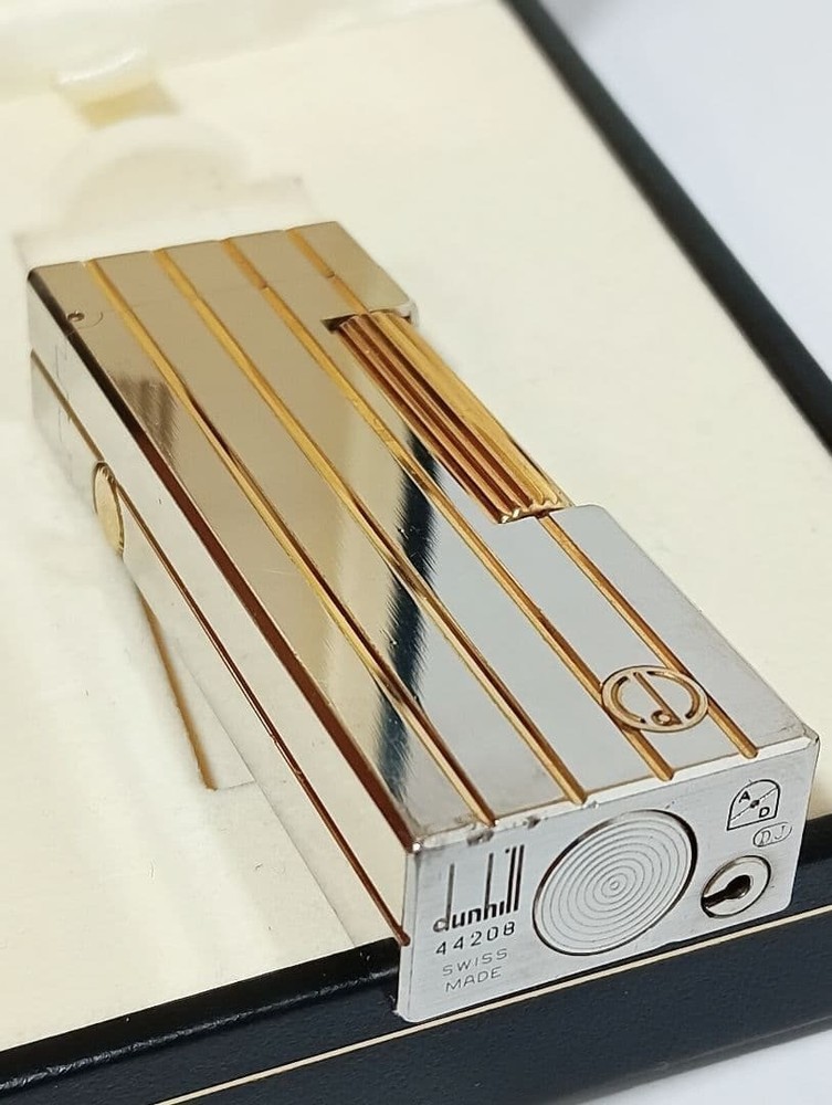 Working Dunhill Rollagas lighter silver gold with box