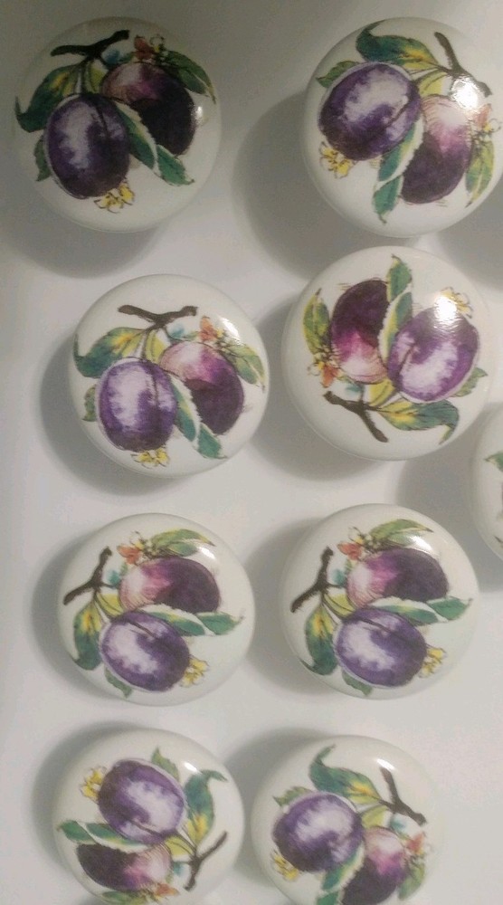Vintage Lot 12 Ceramic Pulls Handles Knobs PLUMS HTF