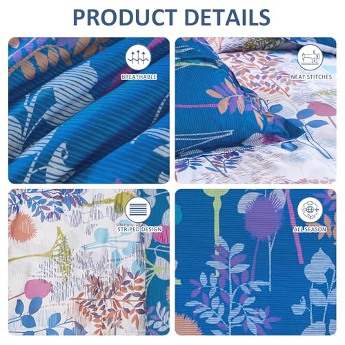 7Pieces Comforter Set, Colored Botanical Bed in a Bag Complete Queen Colorful