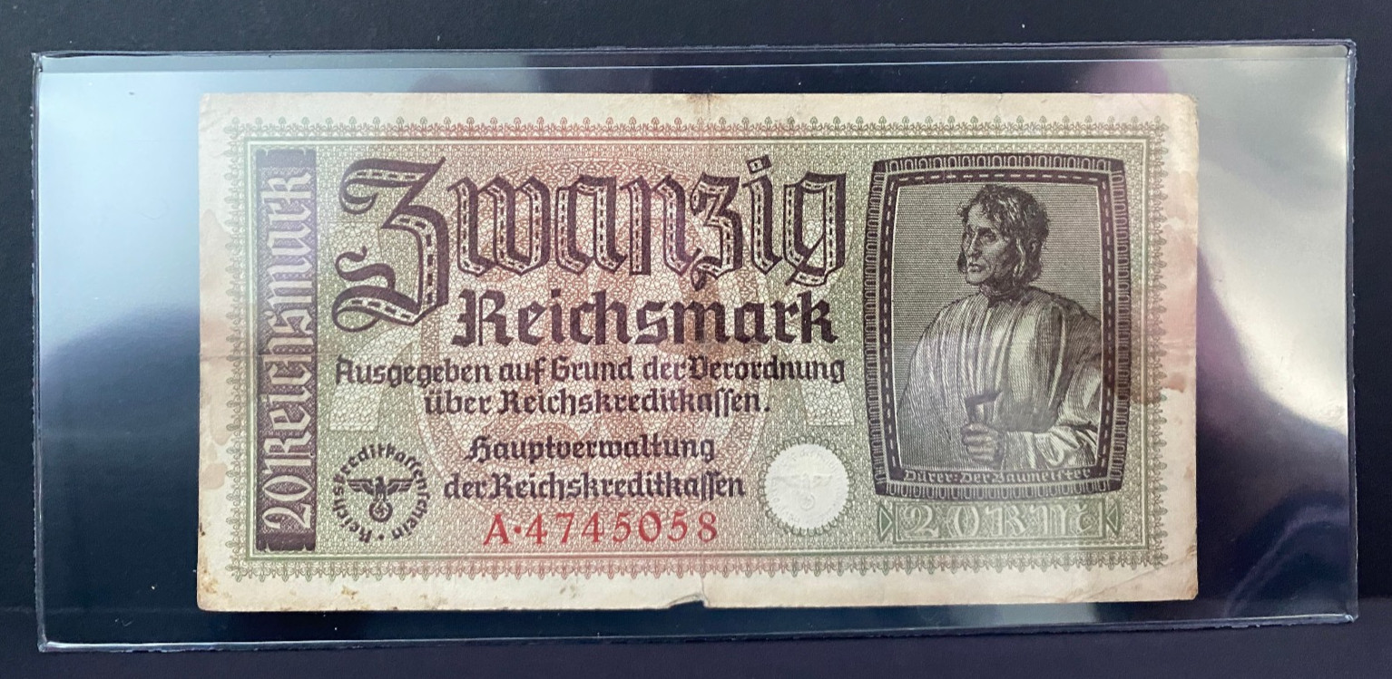 WWII Germany 20 Reichsmark 1940–1945 Reichskreditkassen Note Berlin Rare