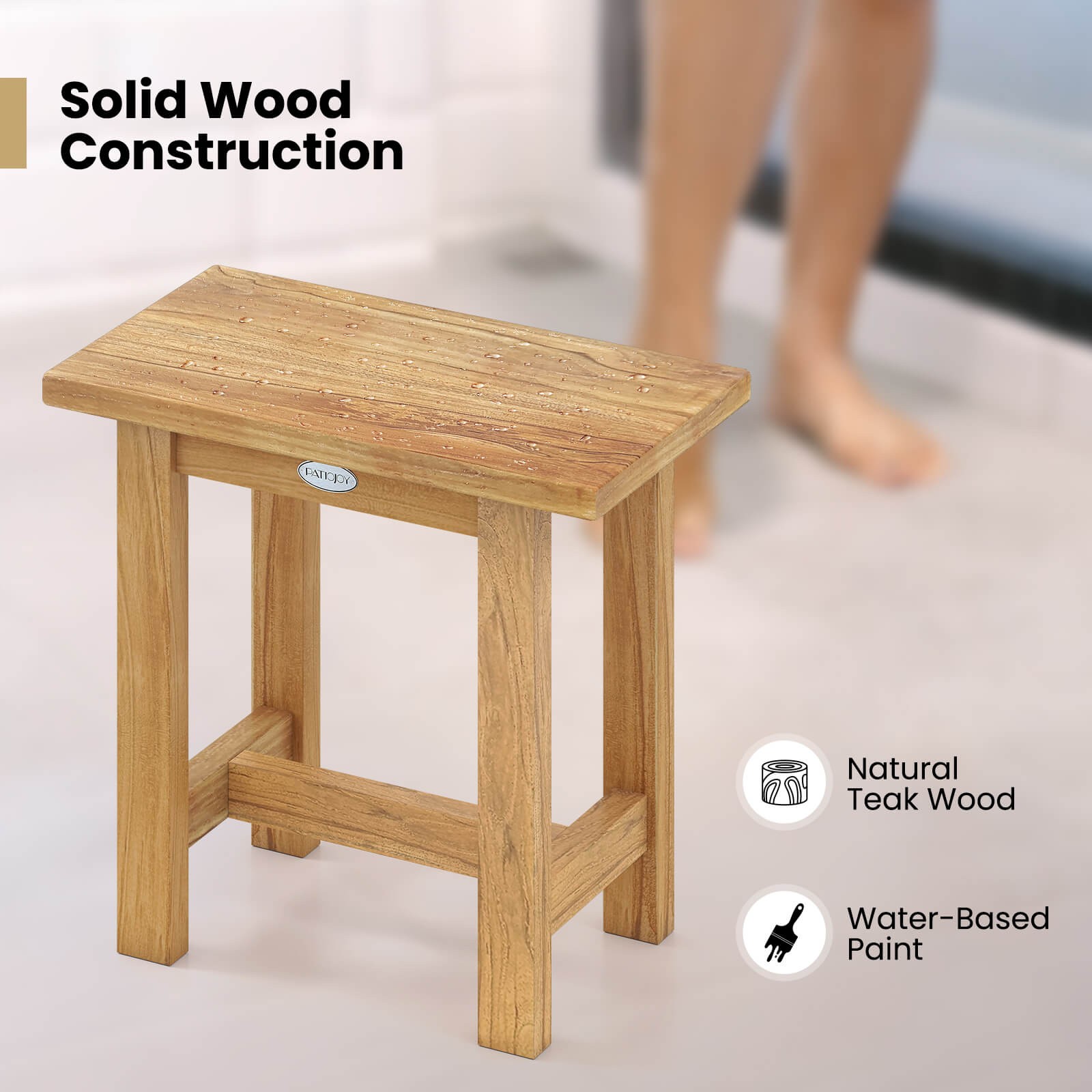 20” Teak Shower Bench Waterproof Shower Stool for Shaving Legs Indoor & Outdoor