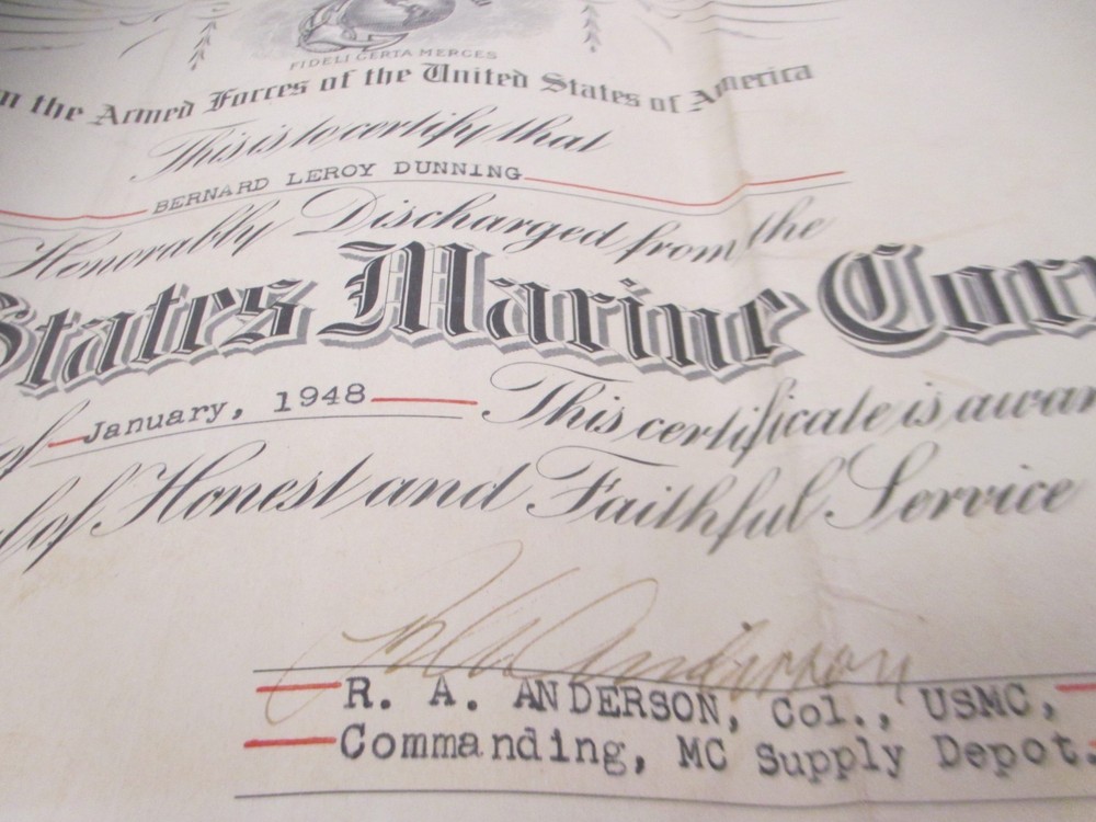 WWII Discharge Papers USMC Leather Case