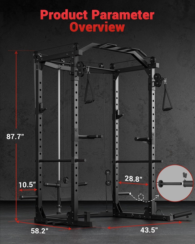 Power Cage Multi-Function Power Rack Home Gym with Pulley System Workout Machine