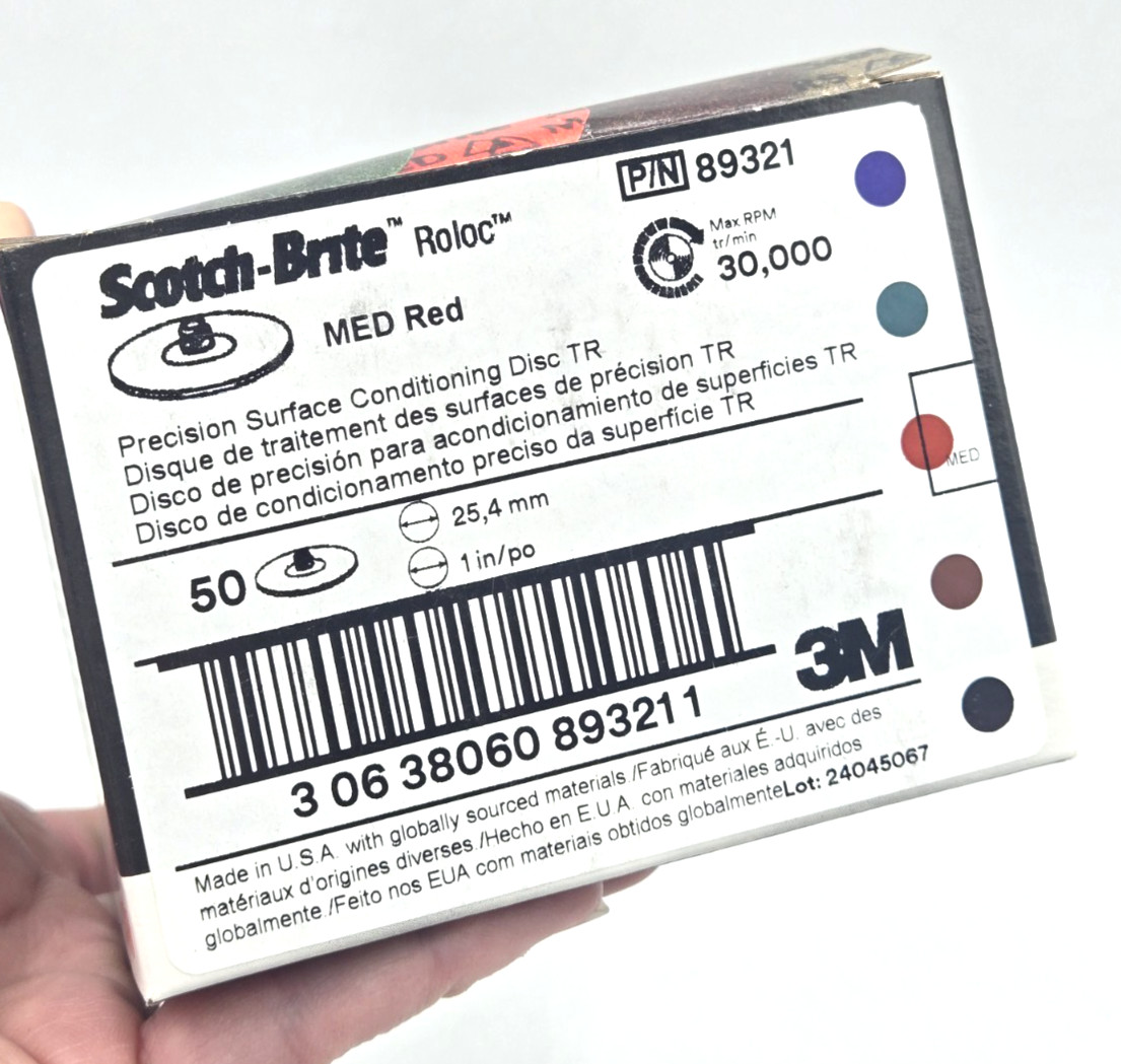 50/Box 3M 1” Scotch-Brite ROLOC 89321 Medium Red Precision Conditioning Disc