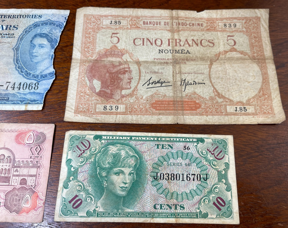 Early World Foreign Countries 5 Banknotes lot