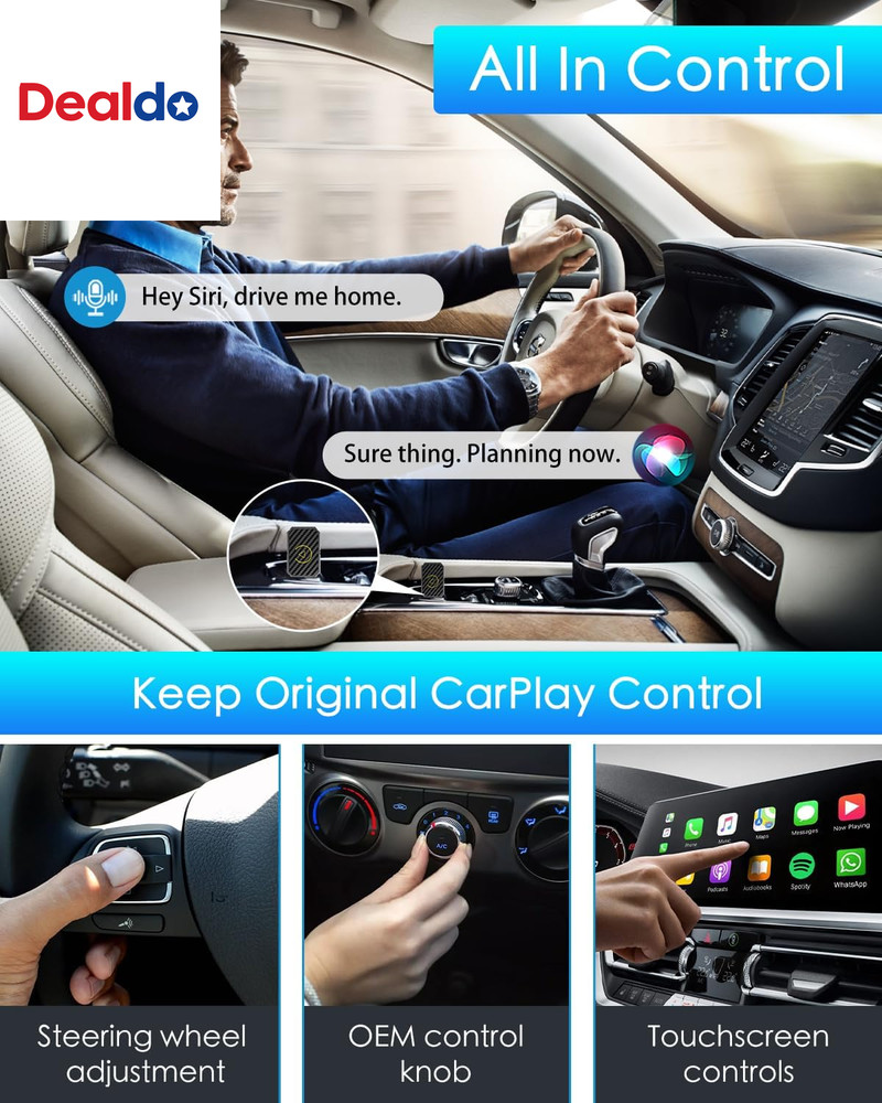 Mini Wireless Carplay Adapter for Apple, Plug & Play Low Latency Converts Wired