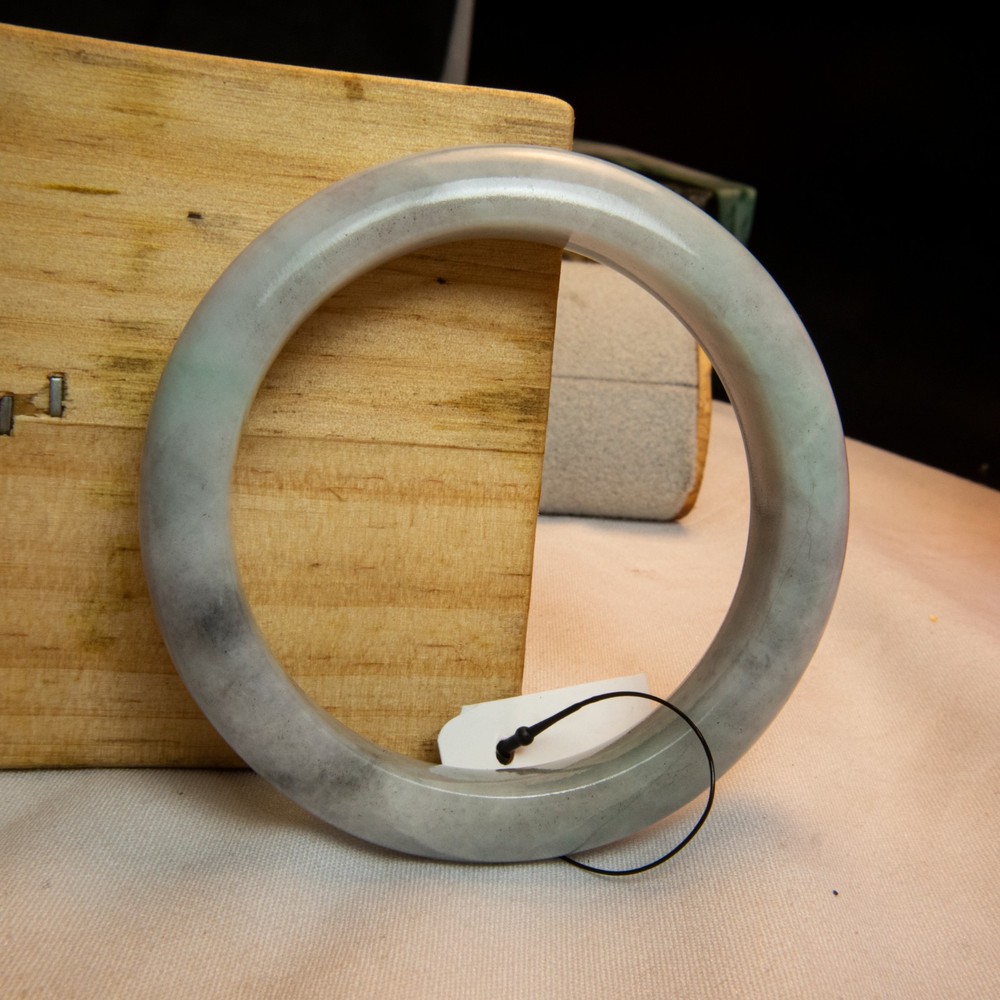 57.2mm Light Grey Burmese Jadeite Bangle – Translucent Jade Bracelet