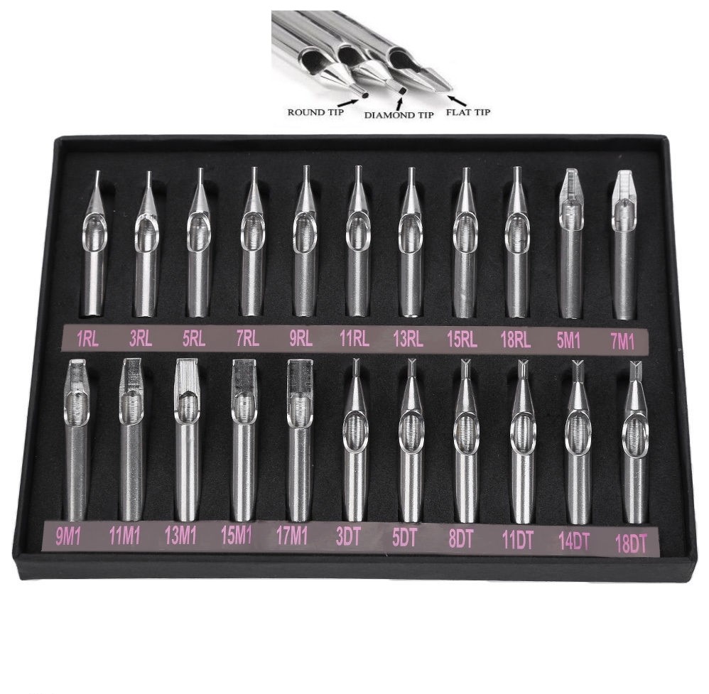 22Pcs Stainless Steel Tattoo Tubes Nozzle Tips For 4Pcs Tattoo Machine Grips Set