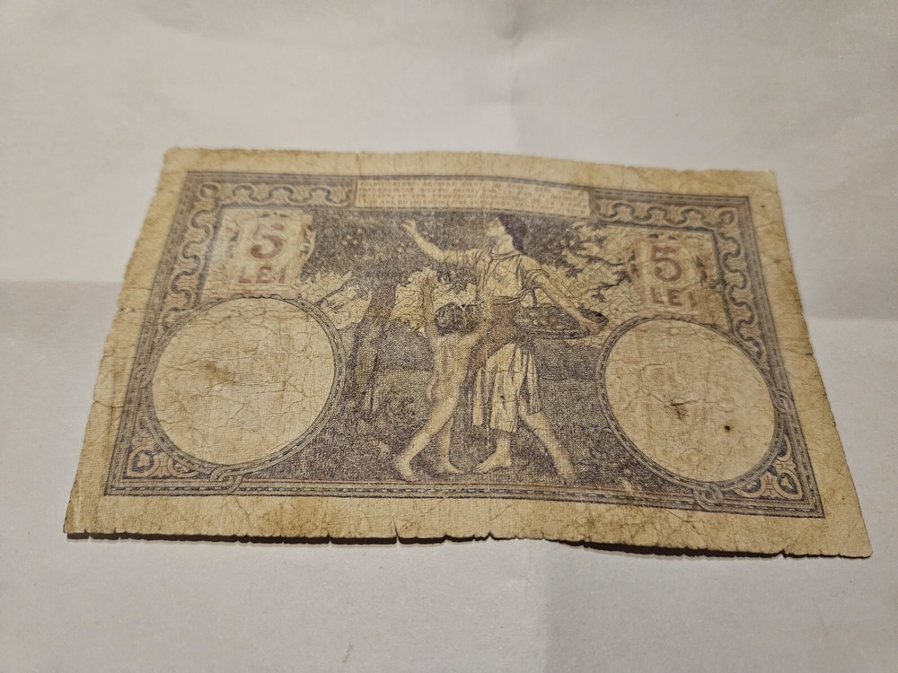 Old banknote from Romania 5 lei 1928