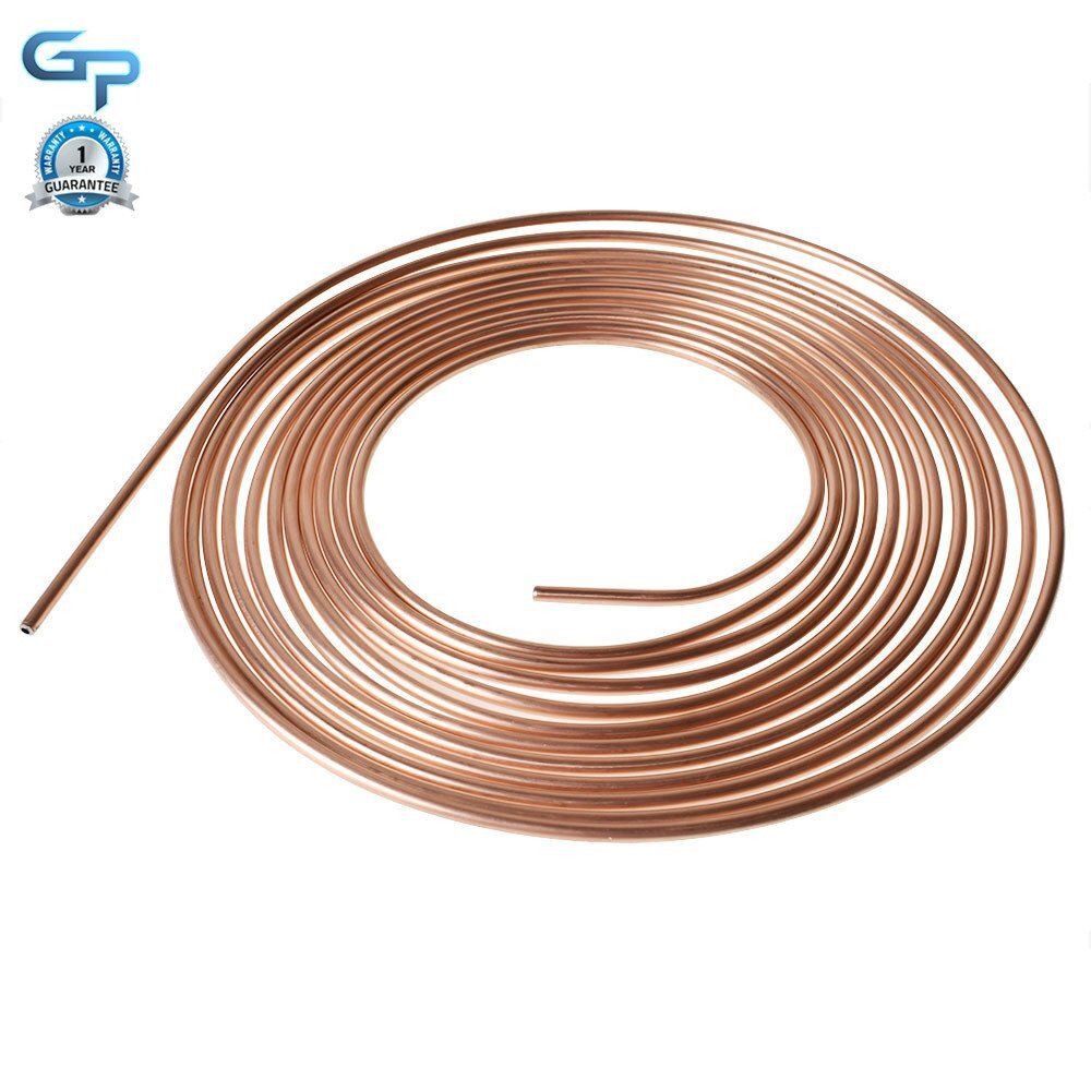 25 Foot Roll Coil of 3/16'' OD Copper Coated Brake Line Tubing Kit w/ 16 Fitting