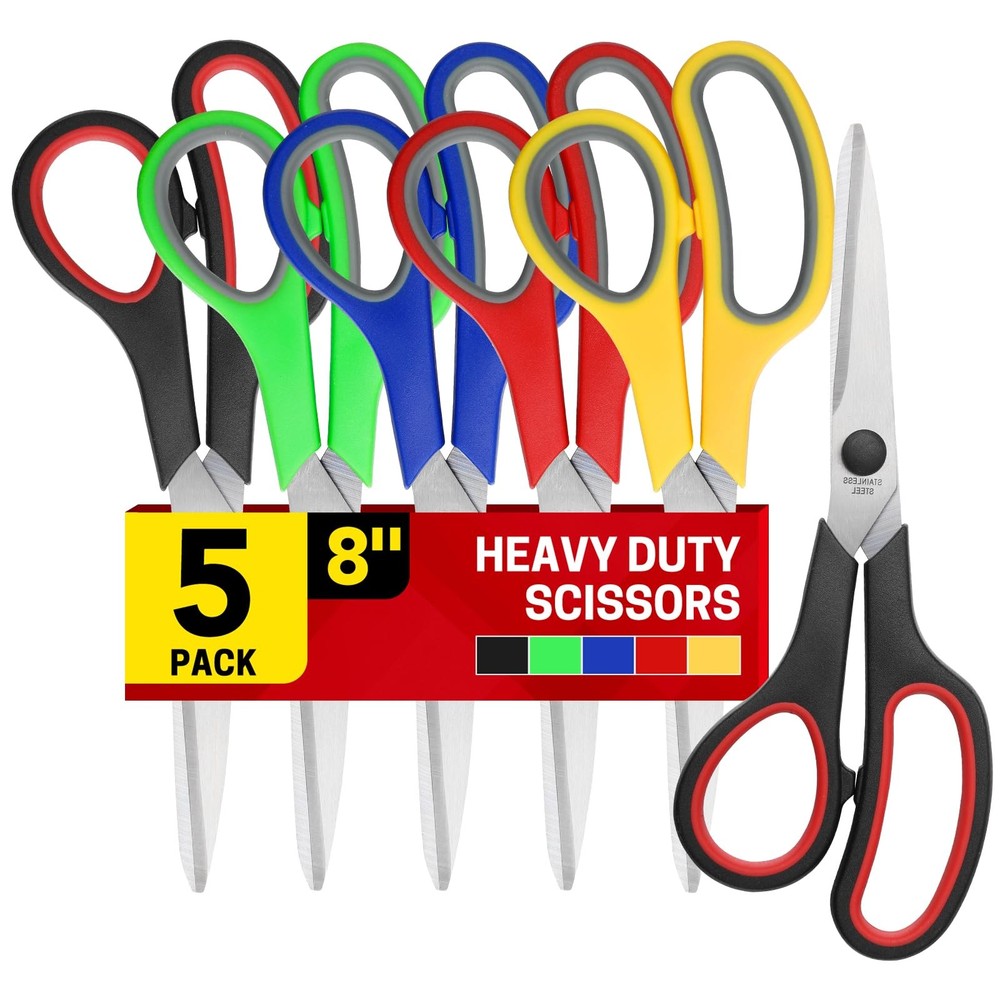 5Pack, 8" Scissors All Purpose ComfortGrip Handles Sharp Scissors for Office ...