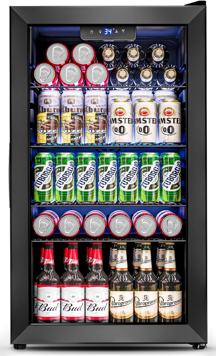 3.2 Cu.Ft Mini Fridge with Glass Door - 126 Can Beverage Refrigerator Cooler ...