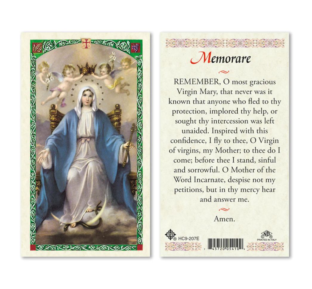 Laminated Hail Mary, Memorare, & Hail Holy Queen Prayer Card Set Marian Catholic