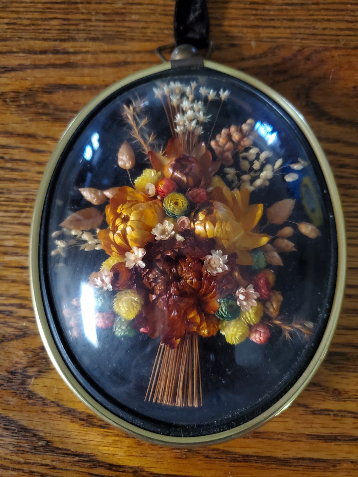 Vintage Cideart Dried Flowers Belgium Convex Glass