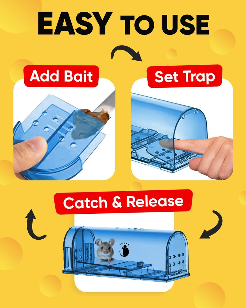 Humane No Kill Live Catch and Release Mouse Traps, Reusable with Cleaning Brush