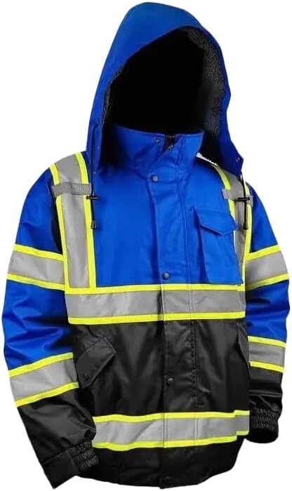 Class 3 Blue High Visibility Waterproof Bomber Jacket /Insulated Parka