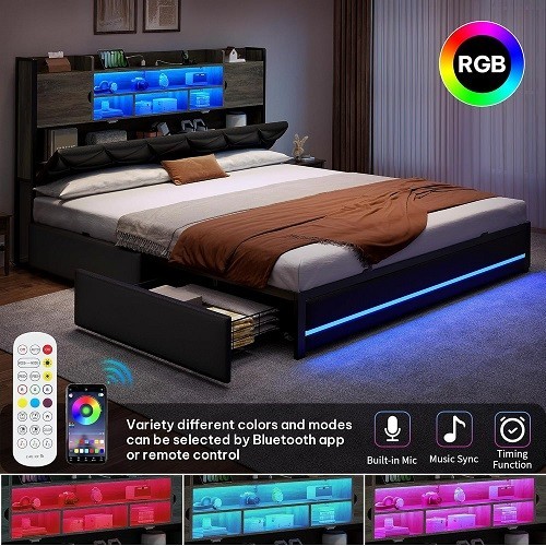 Queen Size Storage Bed PU Upholstered Platform Bed with Hydraulic Storage System
