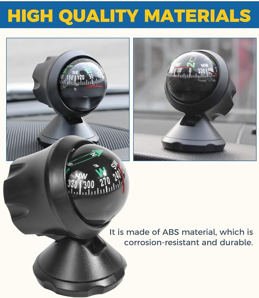 Compact Dashboard Compass Ball - Easy Read & Adjustable Mounting for Vehicles