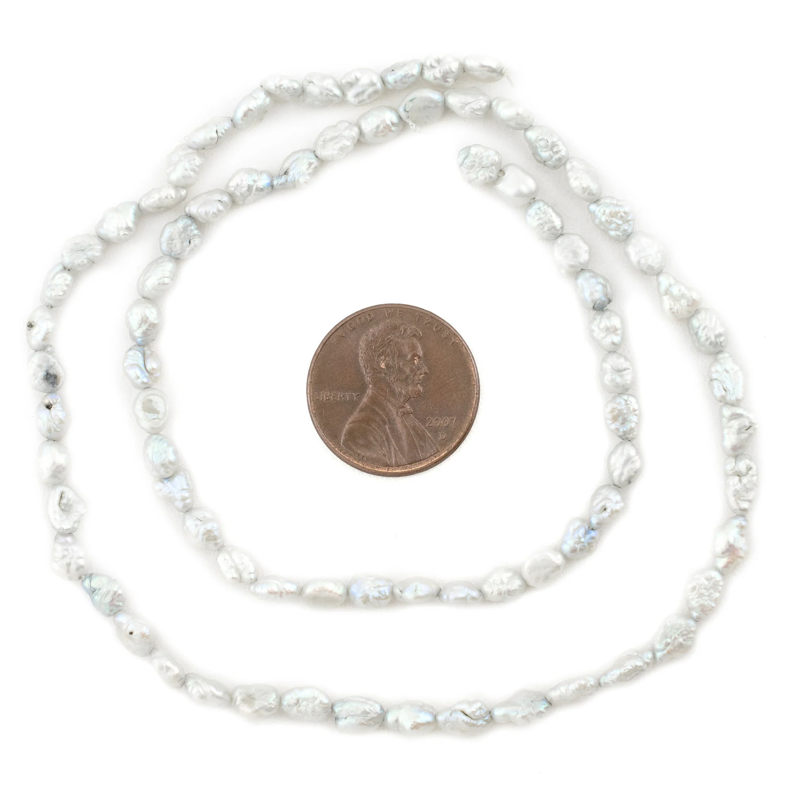 Faded Blue Vintage Japanese Rice Pearl Beads 4mm Oval 16 Inch Strand