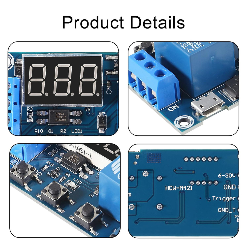 4Pcs DC 6-30V Timer Relay Programmable Delay Relay Module Cycle Timer with LCD D