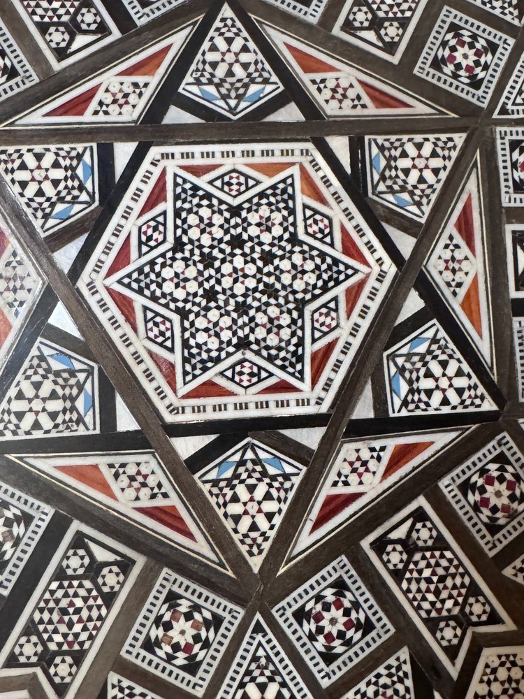 Outstanding Middle Eastern Handcrafted Round Side Table with Geometric Inlay