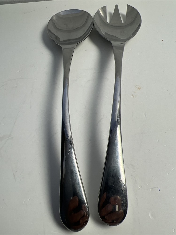 Heavy Stainless Steel Salad Serving Set Spoon Fork Long Handled Wedding Formal