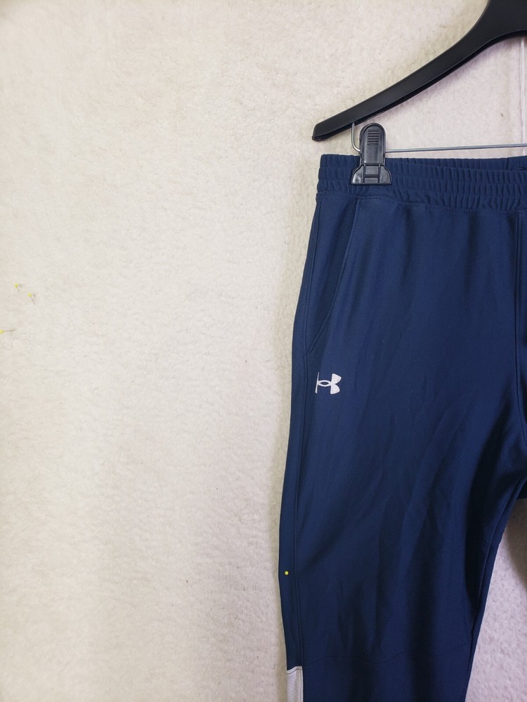Under Armour Men Pants Large Blue 100% Polyester Drawstring Ankle Zip Activewear