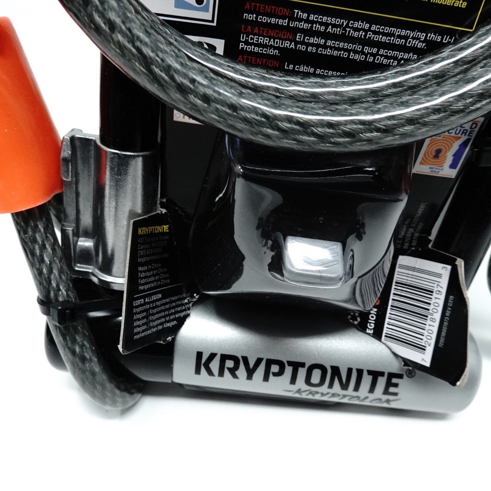 Kryptonite KryptoLok U-Lock - 3.25 x 7", Keyed, Black, Includes 4' cable