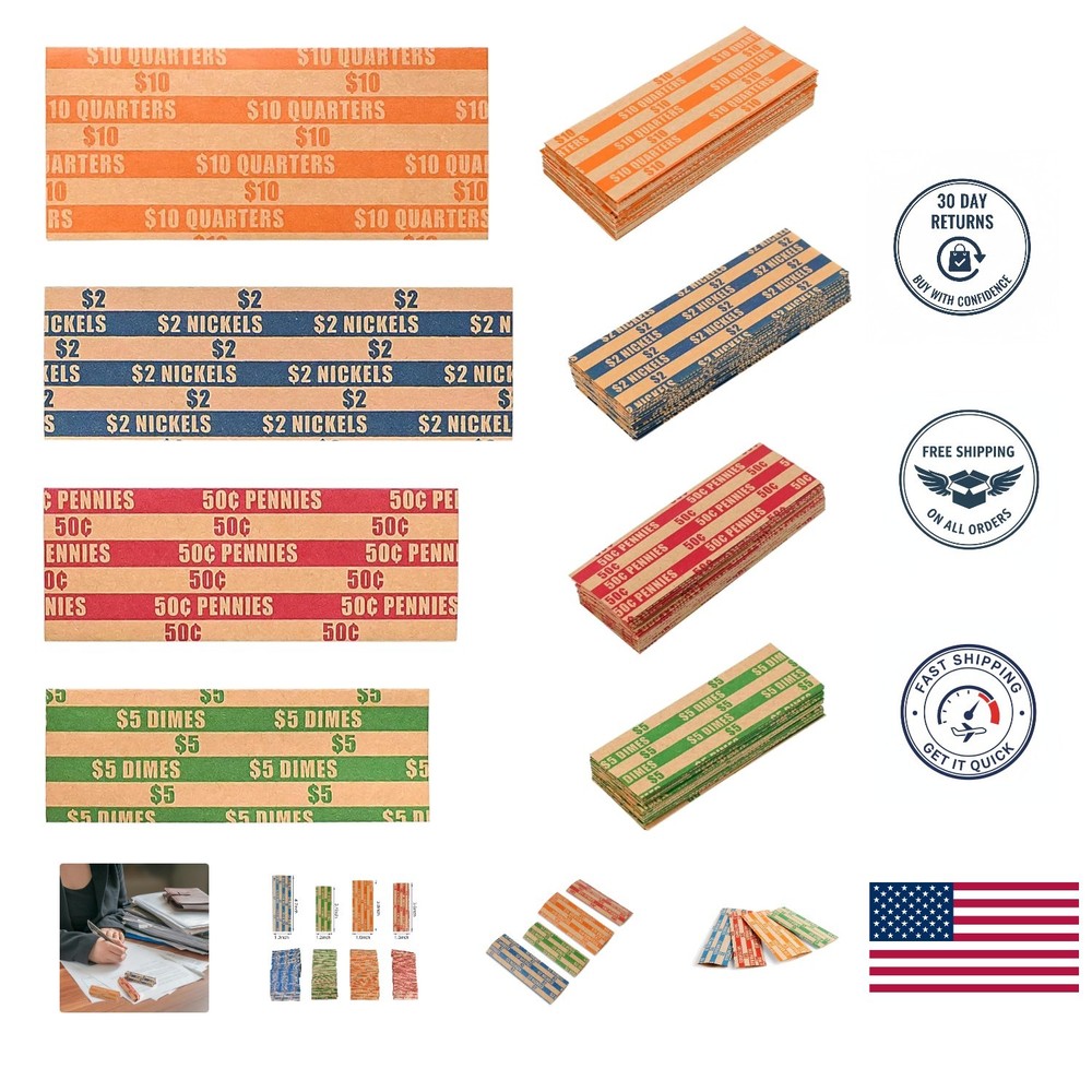 100 Count Assorted Coin Roll Wrapper Set – Reliable Storage for Every Collector
