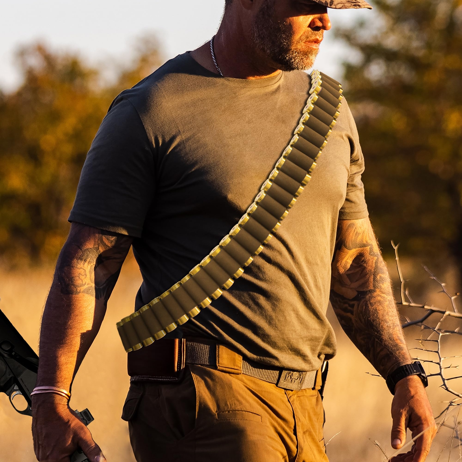 US Tactical 50 Rounds Shotgun 12/20GA Shell Bandolier Ammo Belts Holder Hunting