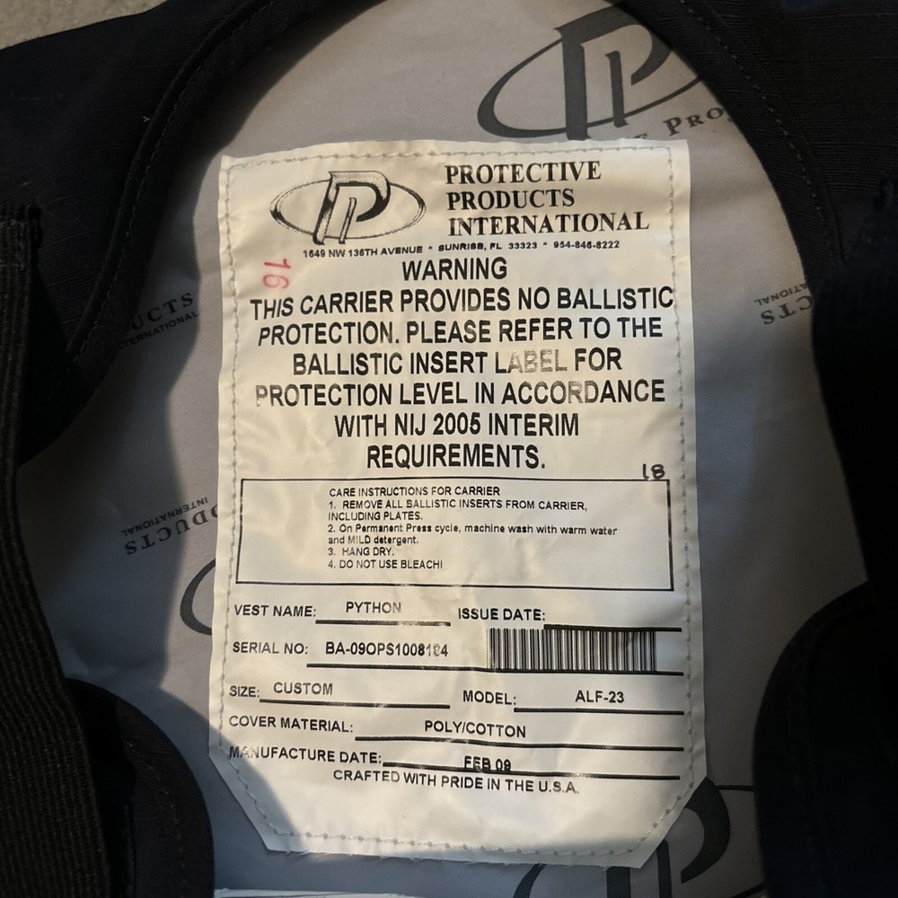 Protective Products International Python ALF-23 Protective Vest - Size Large