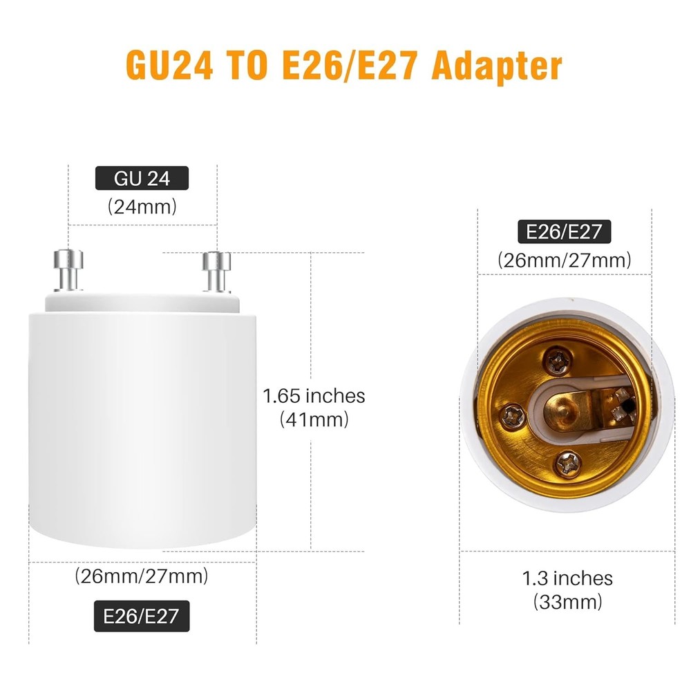 2 Pack Fireproof GU24 to E26/E27 Adapters: 392℉ Heat Resistant Solution