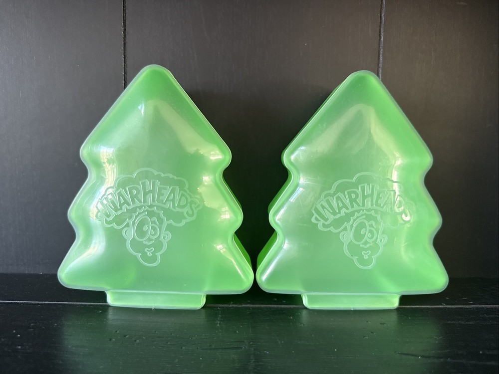 2 Warheads Candy Plastic Christmas Tree Containers Empty