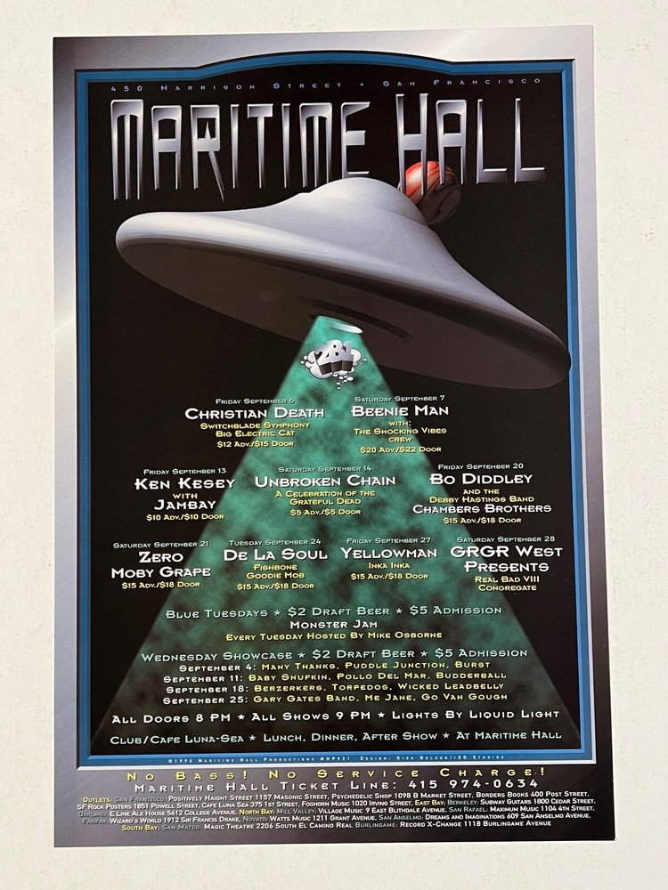Maritime Hall Poster  1996 MHP#21 Ken Kesey, Bo Diddley, Unbroken Chain, Zero